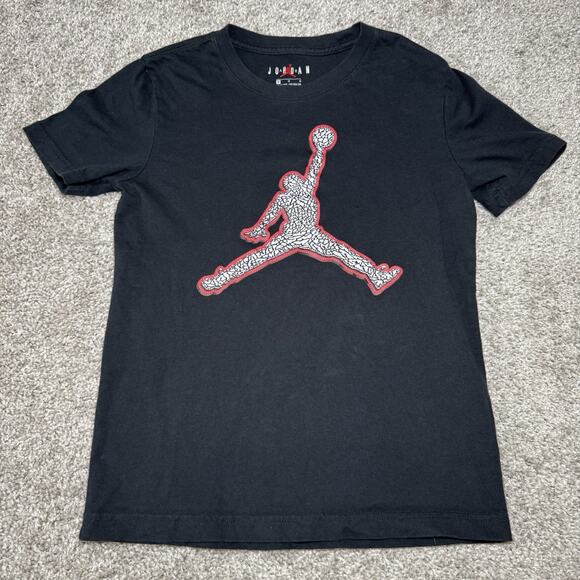 Nike Air Jordan Black Jumpman Logo T Shirt Youth Boys Size Medium 10-12 - Picture 1 of 8